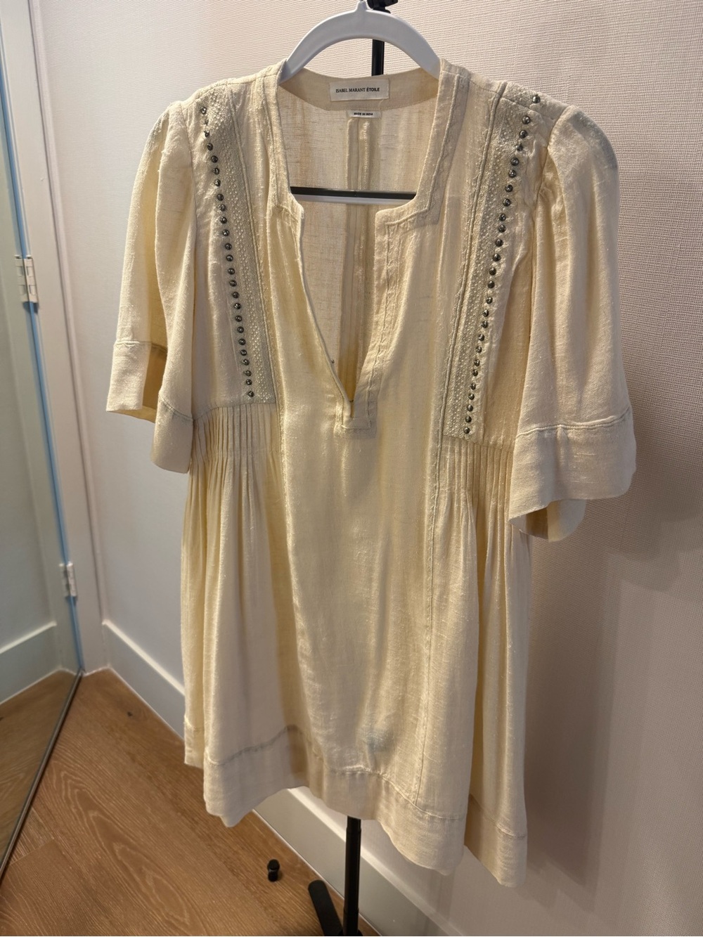 Isabel Marant Cream Embellished V-Neck Tunic Top